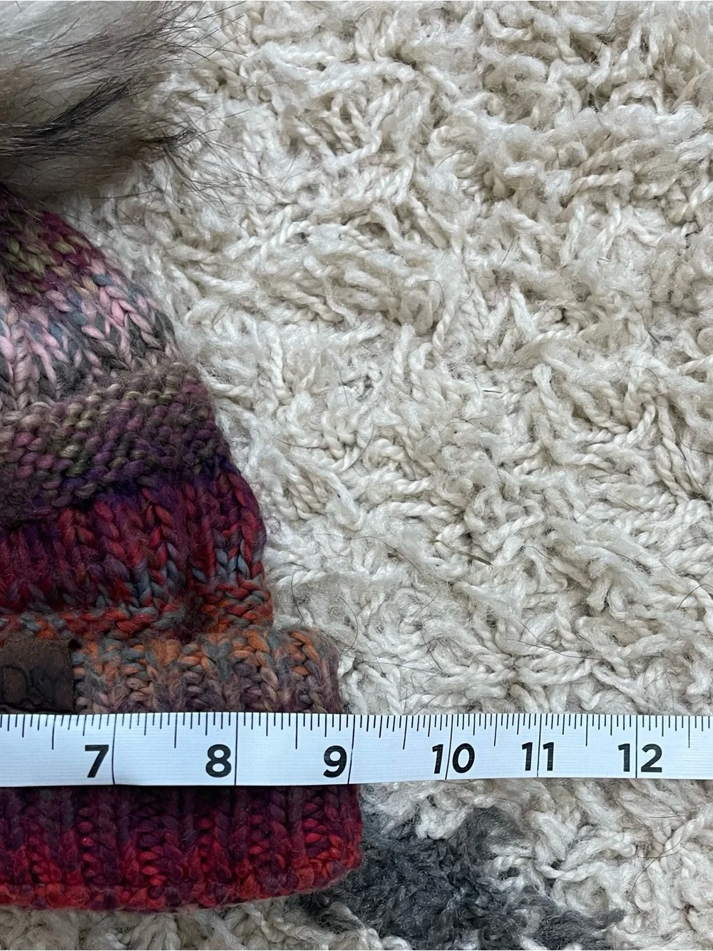 David and Young Multicolor Knit Pom Beanie in Burgundy, Purple, Green and Orange